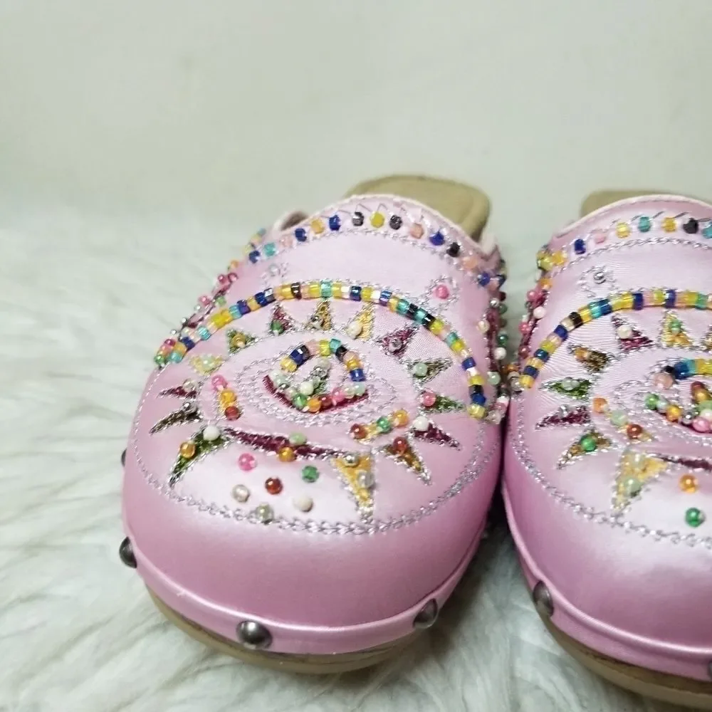 Coasters beaded slip on mules satiny